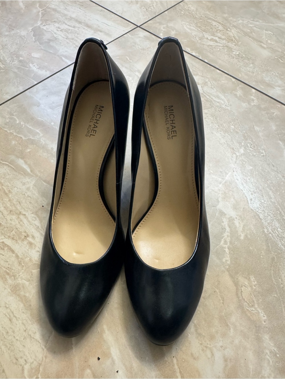 Michael Kors Black Leather Round-Toe Pumps